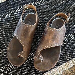 Brown Leather Sandals with Studded Detail